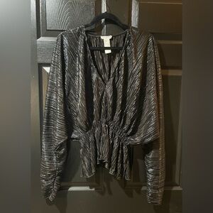 Good American Deep V-neck Dolman Sleeve Metallic Silver Blouse